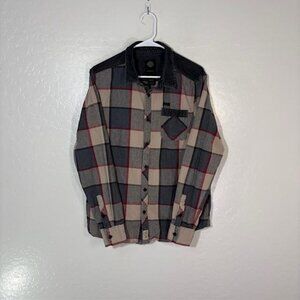 Harley-Davidson Shirt Mens Large Plaid Button Up Western Long Sleeve Black Gray